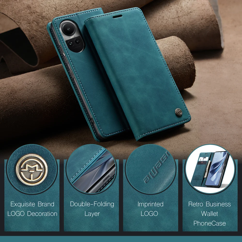 For Oppo Reno12 5G (Global) Case CASEME 013 Series Card Holder Stand Leather Phone Cover - Coffee-Cellmalls