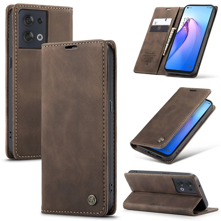 CASEME 013 Series for Oppo Reno8 5G (Global Version) PU Leather Drop-proof Wallet Case Magnetic Auto-absorbed Phone Stand Case - Black-Cellmalls