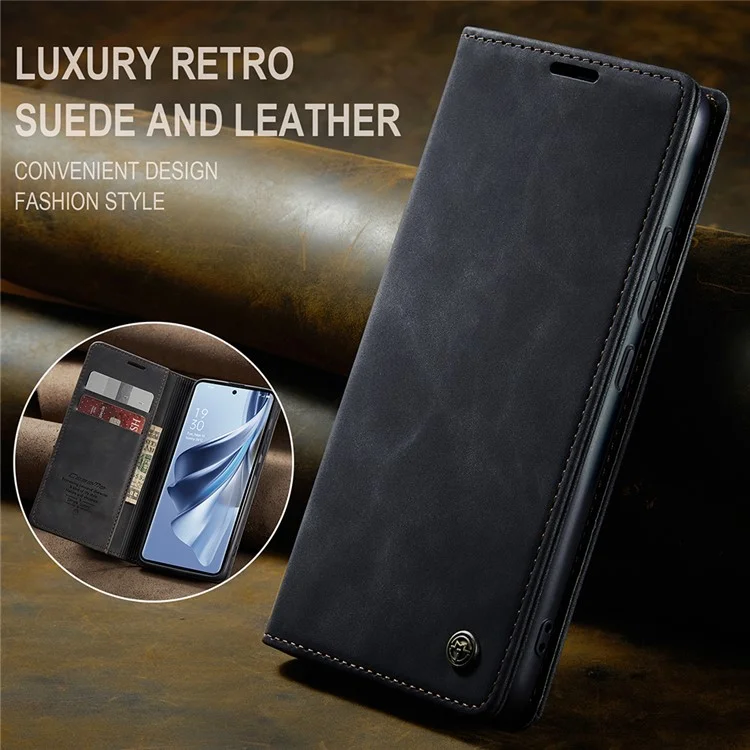 CASEME 013 Series For Oppo Reno10 5G (Global) /  Reno10 Pro 5G (Global) Case PU Leather Wallet Flip Cover - Black-Cellmalls