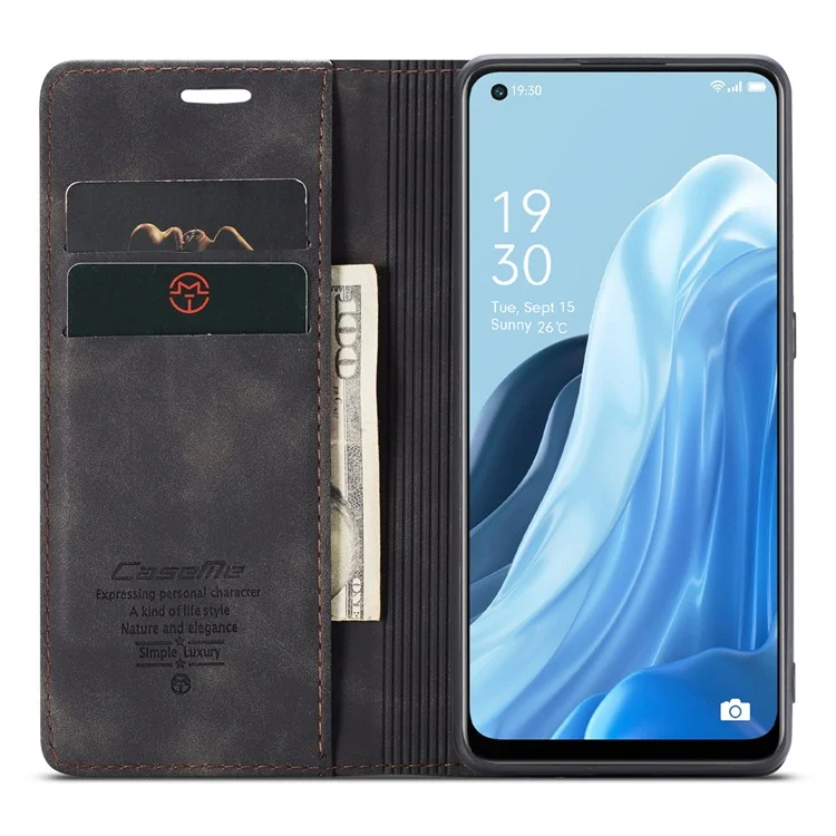 CASEME 013 Series for Oppo Reno7 4G / Reno8 4G / F21 Pro 4G PU Leather Wallet Case Magnetic Auto-absorbed Stand Phone Case - Black-Cellmalls