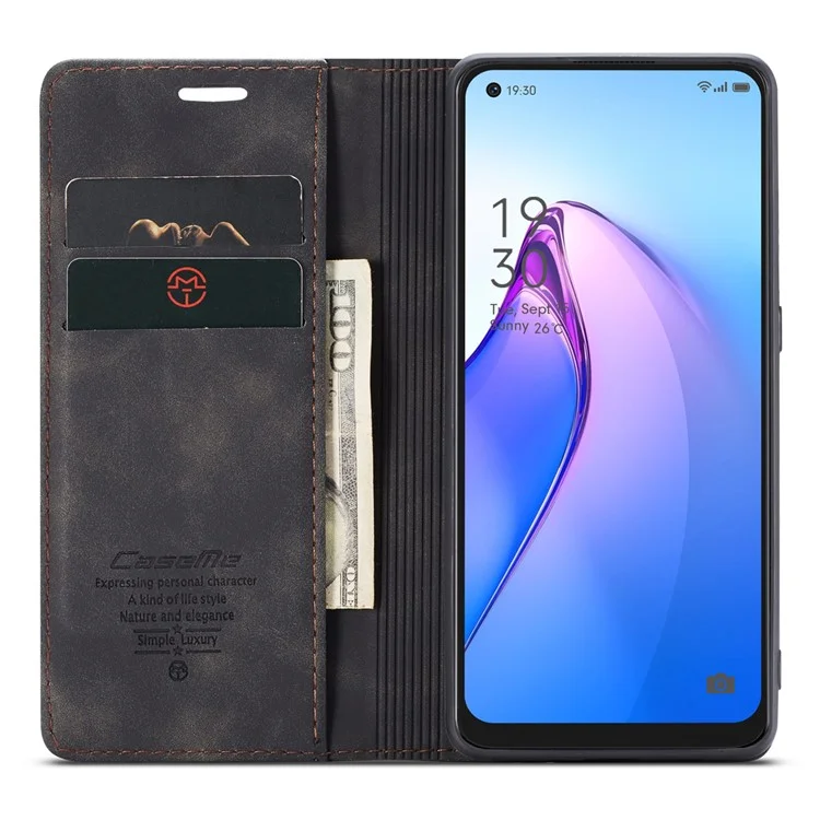 CASEME 013 Series for Oppo Reno8 5G (Global Version) PU Leather Drop-proof Wallet Case Magnetic Auto-absorbed Phone Stand Case - Black-Cellmalls