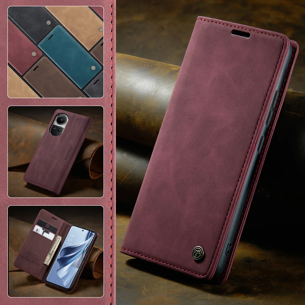 For Oppo Reno12 Pro 5G (Global) Case CASEME 013 Series Card Holder Stand Leather Phone Cover - Coffee-Cellmalls