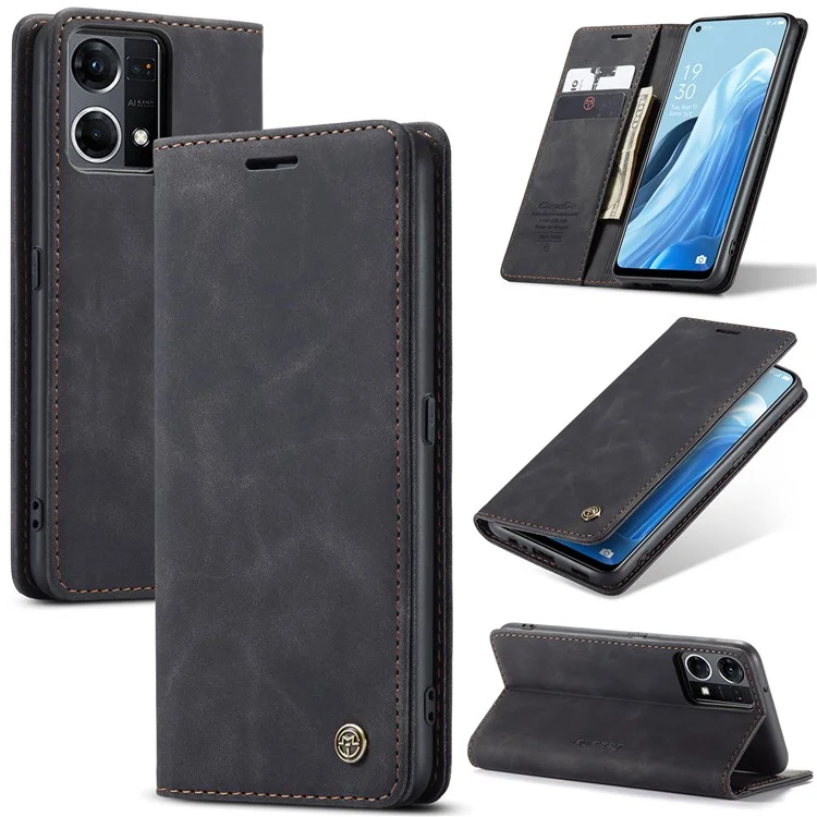 CASEME 013 Series for Oppo Reno7 4G / Reno8 4G / F21 Pro 4G PU Leather Wallet Case Magnetic Auto-absorbed Stand Phone Case - Black-Cellmalls