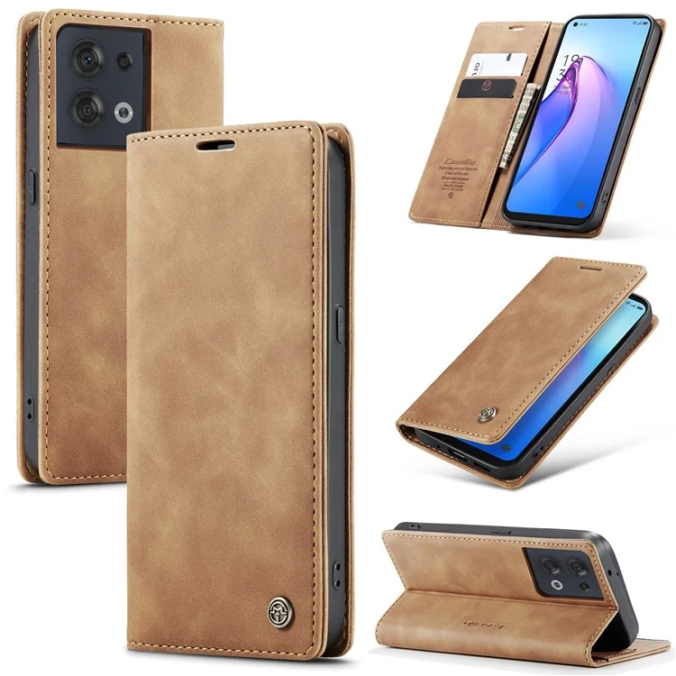 CASEME 013 Series for Oppo Reno8 5G (Global Version) PU Leather Drop-proof Wallet Case Magnetic Auto-absorbed Phone Stand Case - Black-Cellmalls