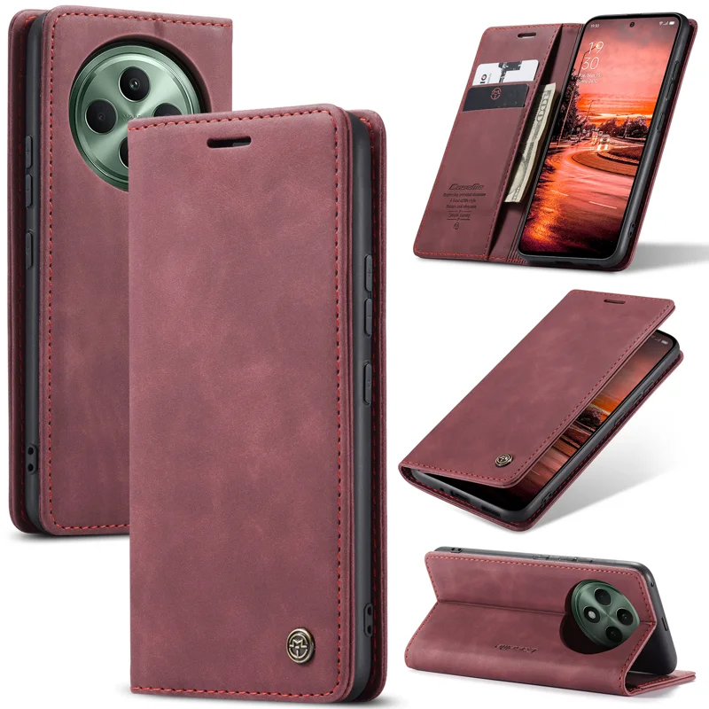 For Oppo Reno12 F 5G Case CASEME 013 Series Card Holder Stand Leather Phone Cover - Brown-Cellmalls