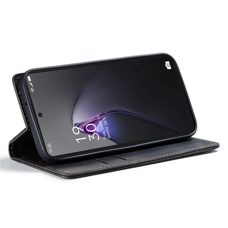 CASEME 013 Series for Oppo Reno8 Pro 5G (Global Version) PU Leather Drop-proof Case Magnetic Auto-absorbed Flip Stand Wallet Case - Black-Cellmalls