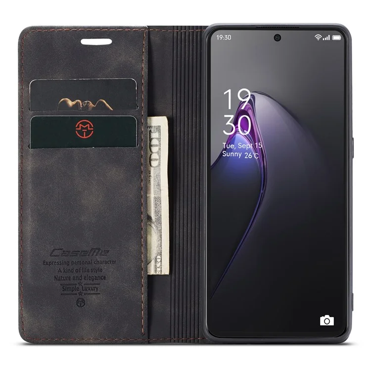 CASEME 013 Series for Oppo Reno8 Pro 5G (Global Version) PU Leather Drop-proof Case Magnetic Auto-absorbed Flip Stand Wallet Case - Black-Cellmalls