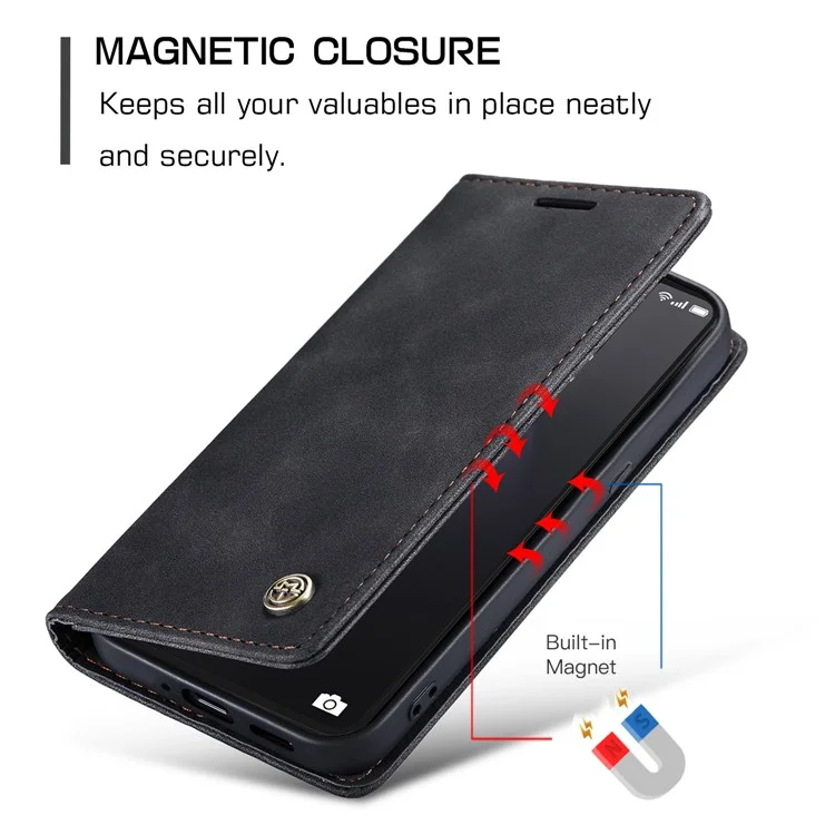 CASEME 013 Series for Oppo Reno8 Pro 5G (Global Version) PU Leather Drop-proof Case Magnetic Auto-absorbed Flip Stand Wallet Case - Black-Cellmalls