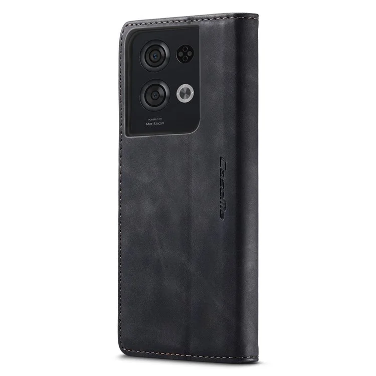 CASEME 013 Series for Oppo Reno8 Pro 5G (Global Version) PU Leather Drop-proof Case Magnetic Auto-absorbed Flip Stand Wallet Case - Black-Cellmalls