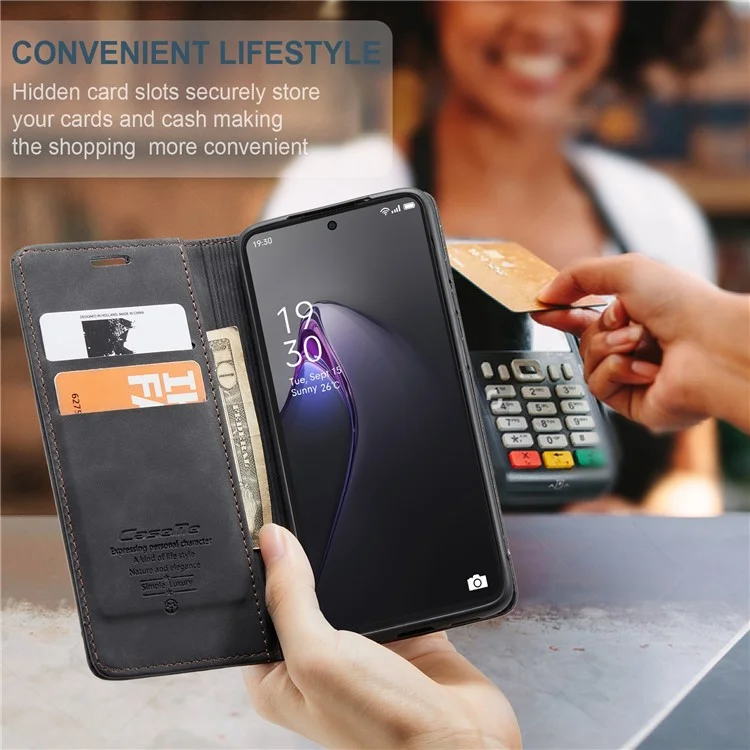 CASEME 013 Series for Oppo Reno8 Pro 5G (Global Version) PU Leather Drop-proof Case Magnetic Auto-absorbed Flip Stand Wallet Case - Black-Cellmalls