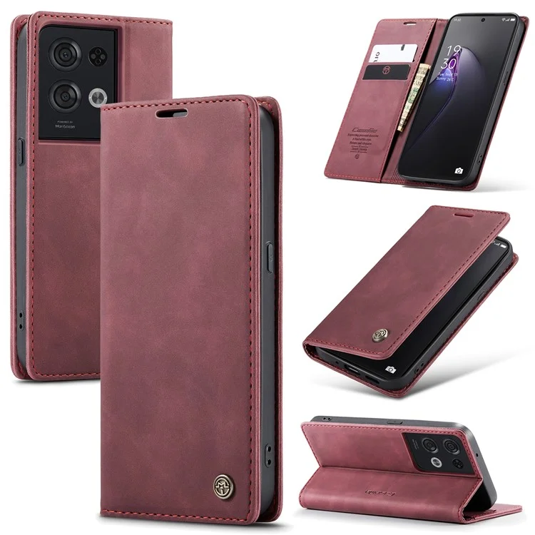 CASEME 013 Series for Oppo Reno8 Pro 5G (Global Version) PU Leather Drop-proof Case Magnetic Auto-absorbed Flip Stand Wallet Case - Black-Cellmalls