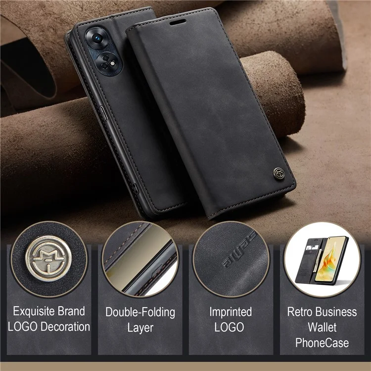 CASEME 013 Series For Oppo Reno8 T 4G Anti-Scratch Phone Cover Wallet PU Leather Coated TPU Shell Stand Flip Case - Black-Cellmalls