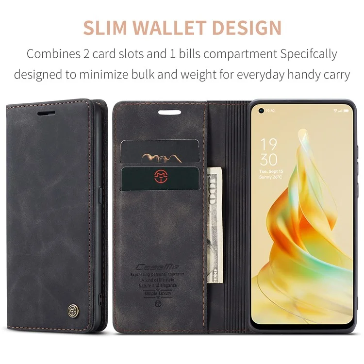 CASEME 013 Series For Oppo Reno8 T 4G Anti-Scratch Phone Cover Wallet PU Leather Coated TPU Shell Stand Flip Case - Black-Cellmalls