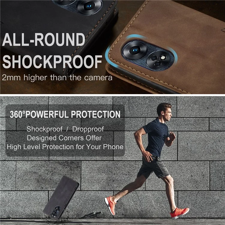 CASEME 013 Series For Oppo Reno8 T 4G Anti-Scratch Phone Cover Wallet PU Leather Coated TPU Shell Stand Flip Case - Black-Cellmalls