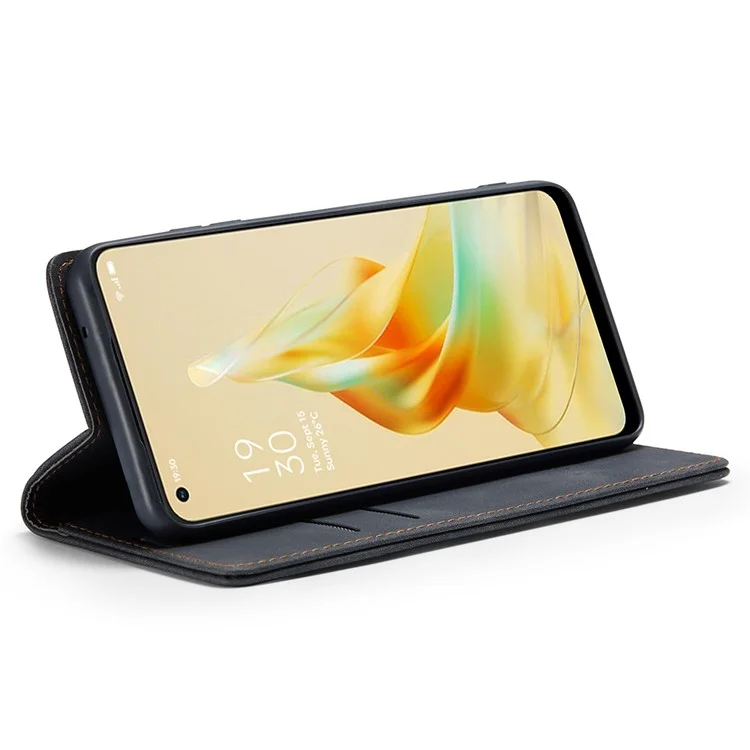 CASEME 013 Series For Oppo Reno8 T 4G Anti-Scratch Phone Cover Wallet PU Leather Coated TPU Shell Stand Flip Case - Black-Cellmalls
