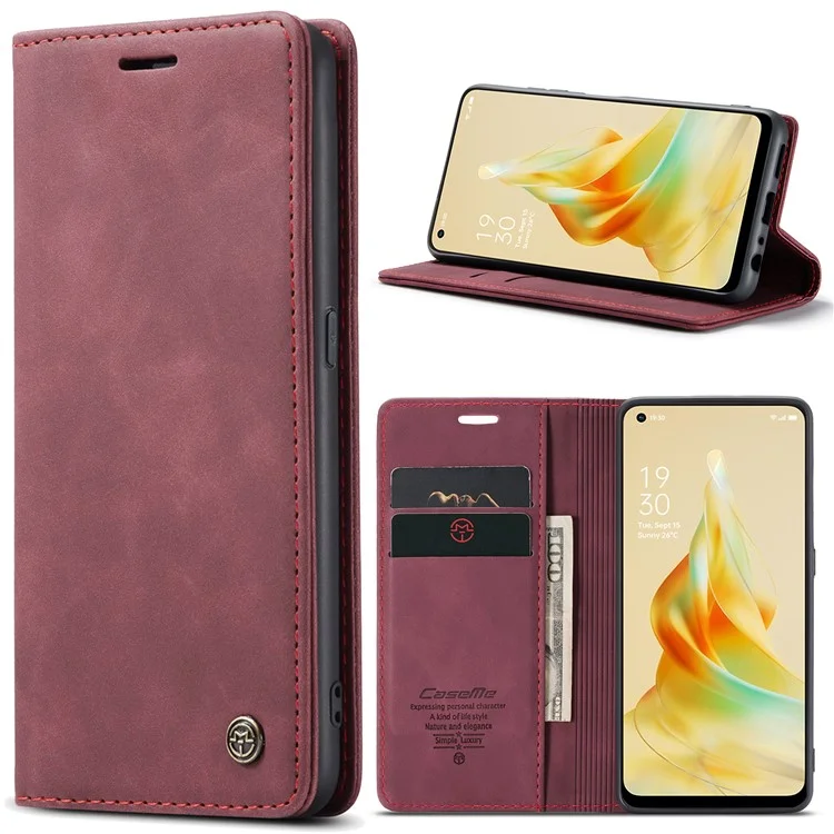CASEME 013 Series For Oppo Reno8 T 4G Anti-Scratch Phone Cover Wallet PU Leather Coated TPU Shell Stand Flip Case - Black-Cellmalls
