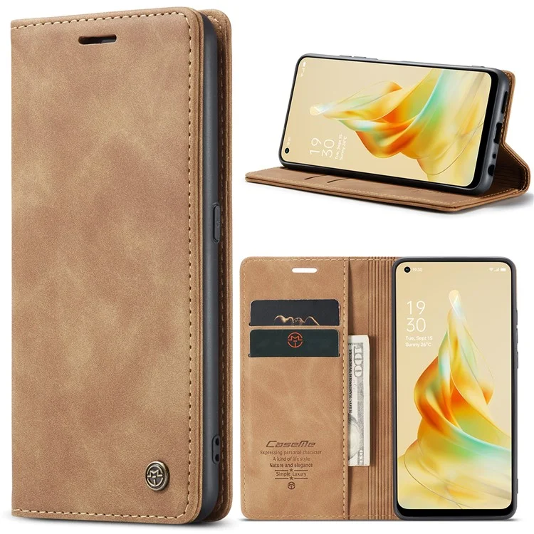 CASEME 013 Series For Oppo Reno8 T 4G Anti-Scratch Phone Cover Wallet PU Leather Coated TPU Shell Stand Flip Case - Black-Cellmalls