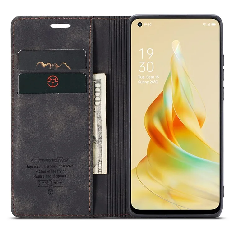 CASEME 013 Series For Oppo Reno8 T 4G Anti-Scratch Phone Cover Wallet PU Leather Coated TPU Shell Stand Flip Case - Black-Cellmalls