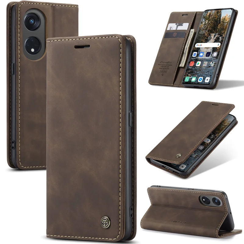 For Oppo A1 Pro 5G / Oppo Reno8 T 5G Case CASEME 013 Series Card Holder Stand Leather Phone Cover - Coffee-Cellmalls