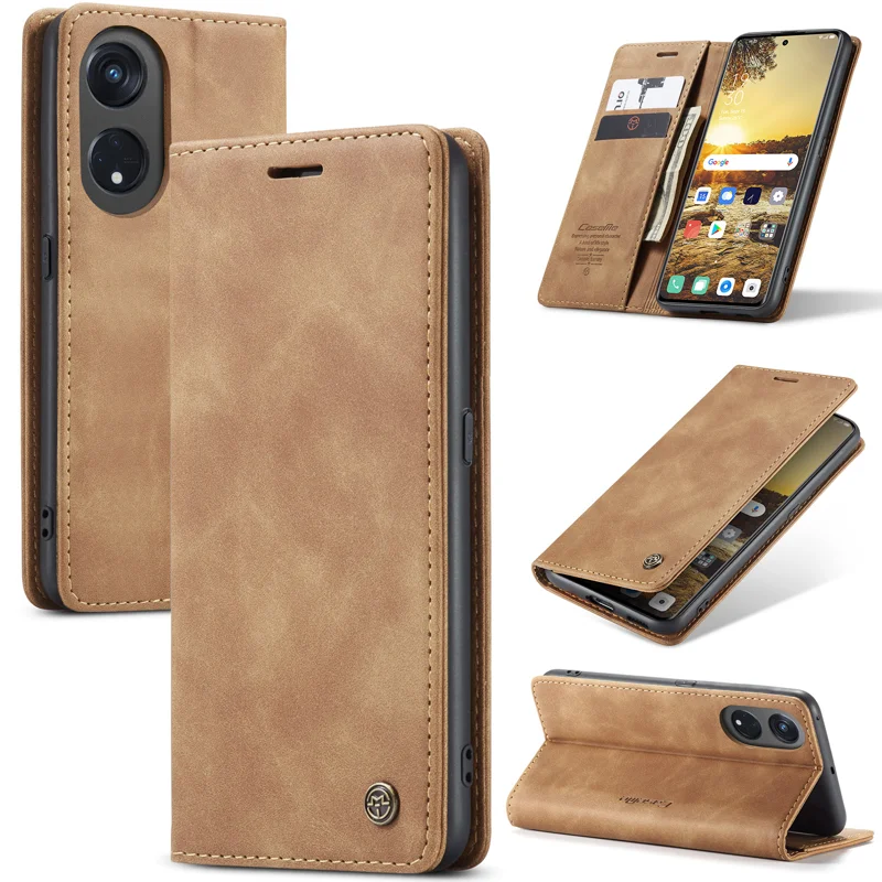 For Oppo A1 Pro 5G / Oppo Reno8 T 5G Case CASEME 013 Series Card Holder Stand Leather Phone Cover - Coffee-Cellmalls