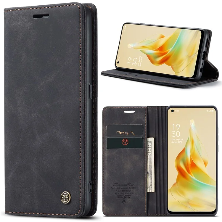 CASEME 013 Series For Oppo Reno8 T 4G Anti-Scratch Phone Cover Wallet PU Leather Coated TPU Shell Stand Flip Case - Black-Cellmalls