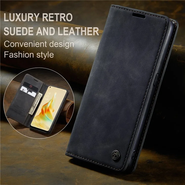 CASEME 013 Series For Oppo Reno8 T 4G Anti-Scratch Phone Cover Wallet PU Leather Coated TPU Shell Stand Flip Case - Black-Cellmalls