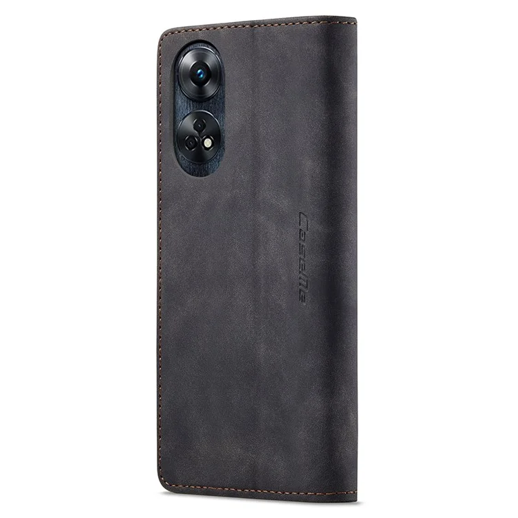 CASEME 013 Series For Oppo Reno8 T 4G Anti-Scratch Phone Cover Wallet PU Leather Coated TPU Shell Stand Flip Case - Black-Cellmalls
