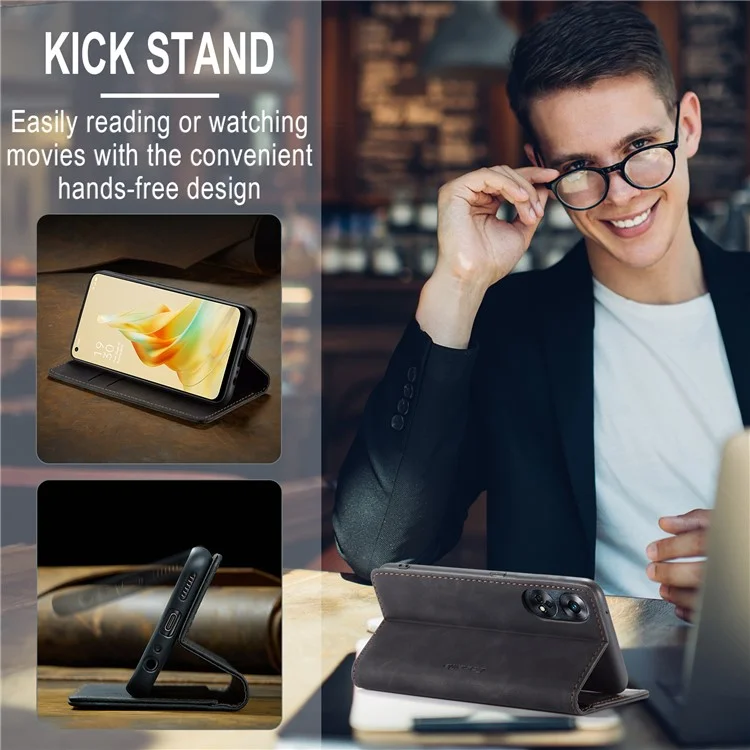 CASEME 013 Series For Oppo Reno8 T 4G Anti-Scratch Phone Cover Wallet PU Leather Coated TPU Shell Stand Flip Case - Black-Cellmalls