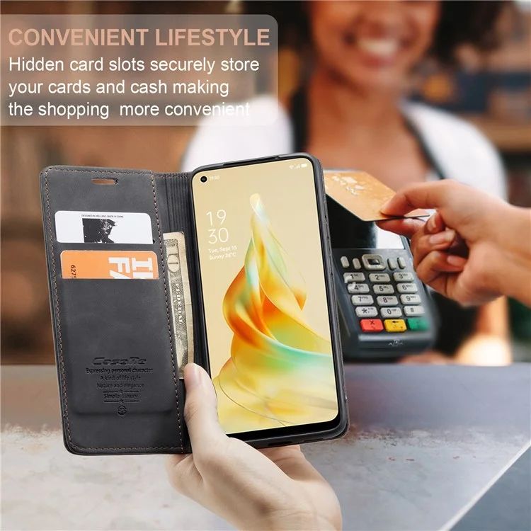 CASEME 013 Series For Oppo Reno8 T 4G Anti-Scratch Phone Cover Wallet PU Leather Coated TPU Shell Stand Flip Case - Black-Cellmalls