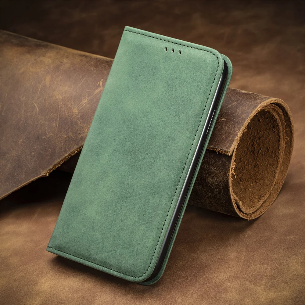 For Oppo Reno13 5G (Global) Leather Case with Card Holder Magnetic Absorption Phone Cover - Green-Cellmalls
