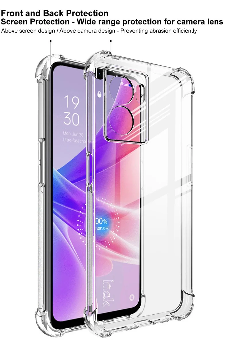 IMAK For Oppo K10 5G / A77 5G / A57 (2022) 5G Soft TPU Clear Phone Case Four Shockproof Corner Bumper Protective Cover - Transparent Black-Cellmalls