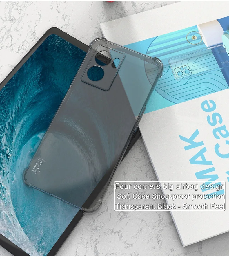 IMAK For Oppo K10 5G / A77 5G / A57 (2022) 5G Soft TPU Clear Phone Case Four Shockproof Corner Bumper Protective Cover - Transparent Black-Cellmalls