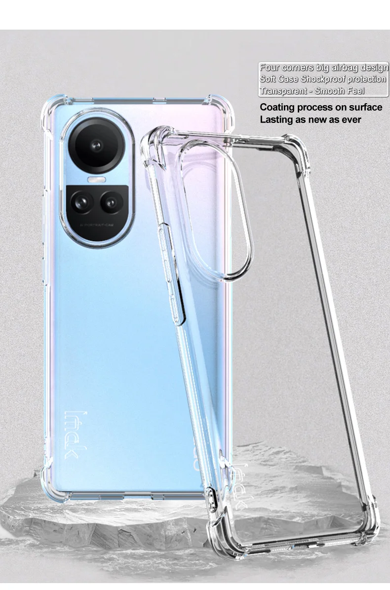 IMAK For Oppo Reno10 Pro 5G (Global) / Reno10 5G (Global) Clear Mobile Phone Case TPU Cover Four Corner Airbag Cushion Smartphone Shell - Transparent-Cellmalls
