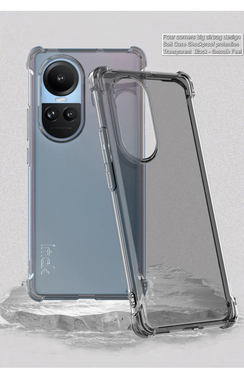 IMAK For Oppo Reno10 Pro 5G (Global) / Reno10 5G (Global) Clear Mobile Phone Case TPU Cover Four Corner Airbag Cushion Smartphone Shell - Transparent-Cellmalls