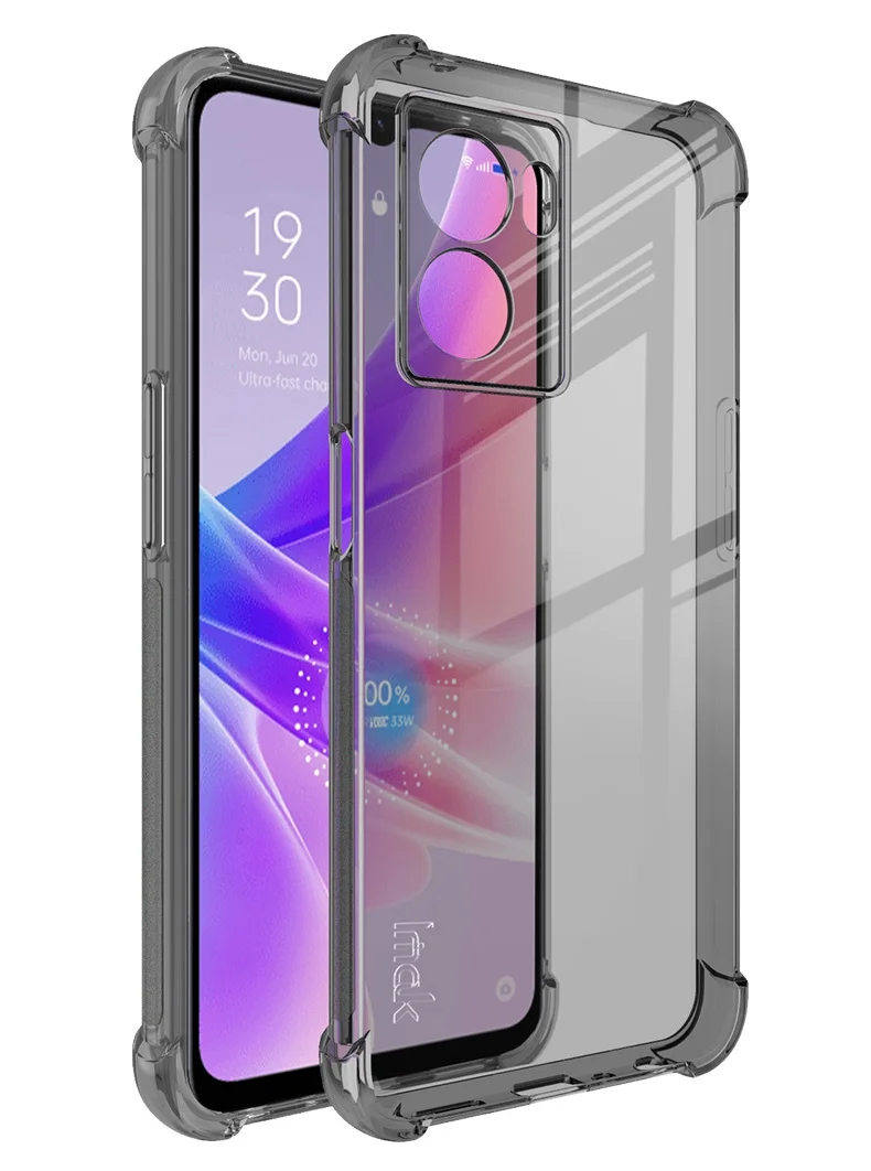 IMAK For Oppo K10 5G / A77 5G / A57 (2022) 5G Soft TPU Clear Phone Case Four Shockproof Corner Bumper Protective Cover - Transparent Black-Cellmalls