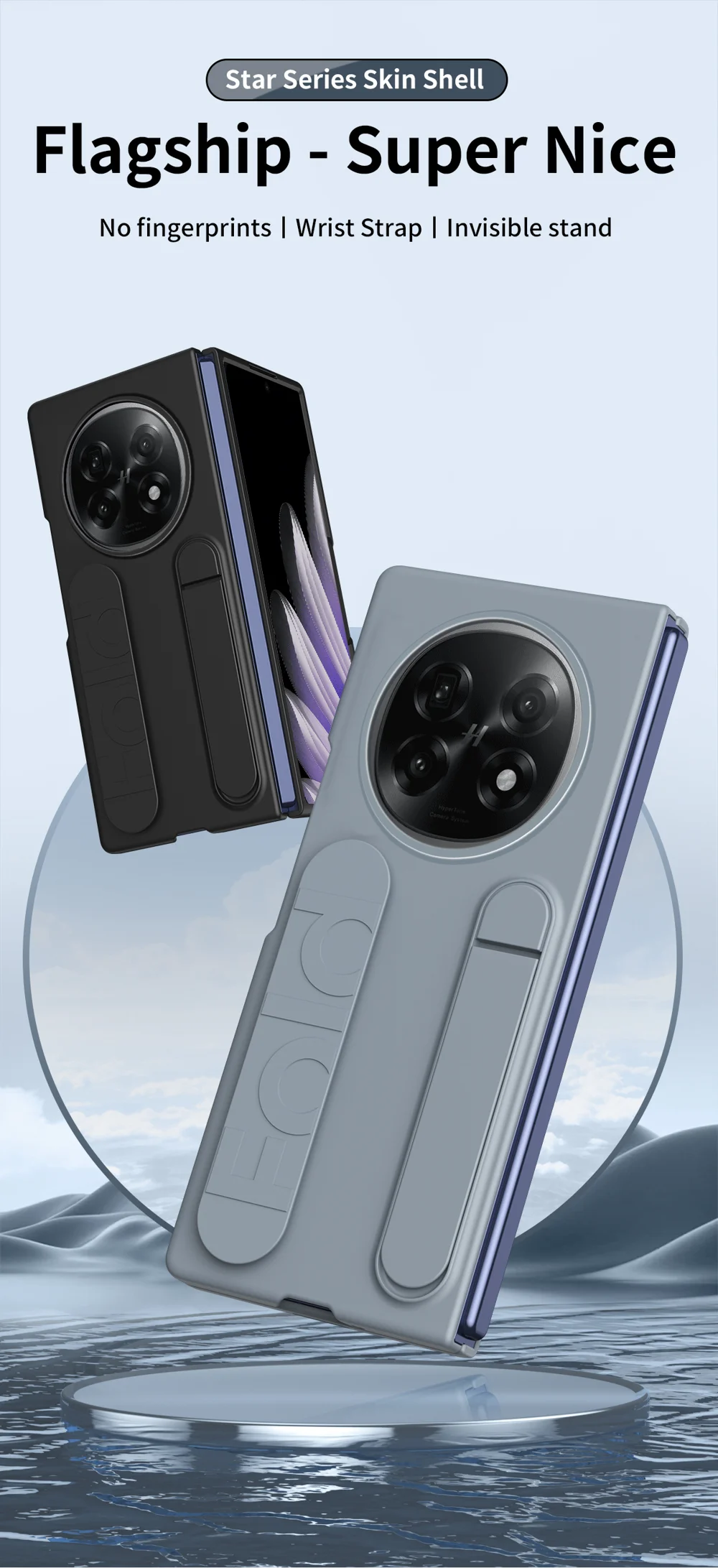 For Oppo Find N5 5G Phone Case Kickstand Wristband PC Silicone Mobile Cover - Titanium Grey-Cellmalls