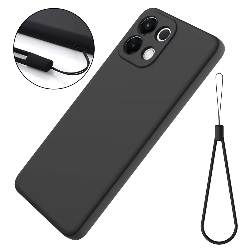 For Oppo K13 5G Liquid Silicone Case Phone Back Cover with Hand Strap - Black-Cellmalls