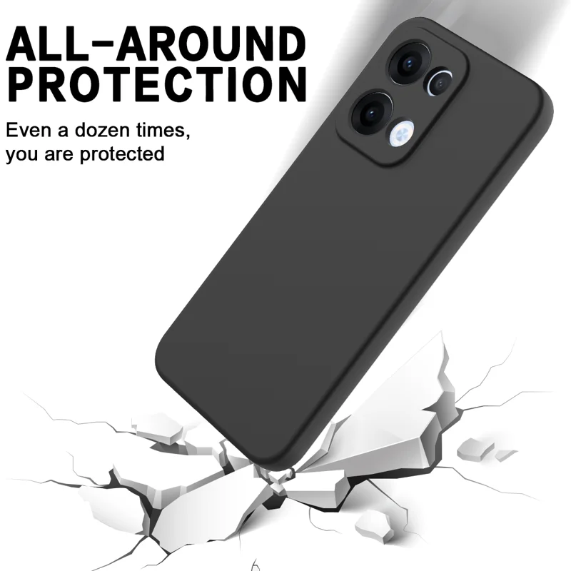For Oppo Reno13 5G (Global) Liquid Silicone Case Phone Back Cover with Hand Strap - Black-Cellmalls