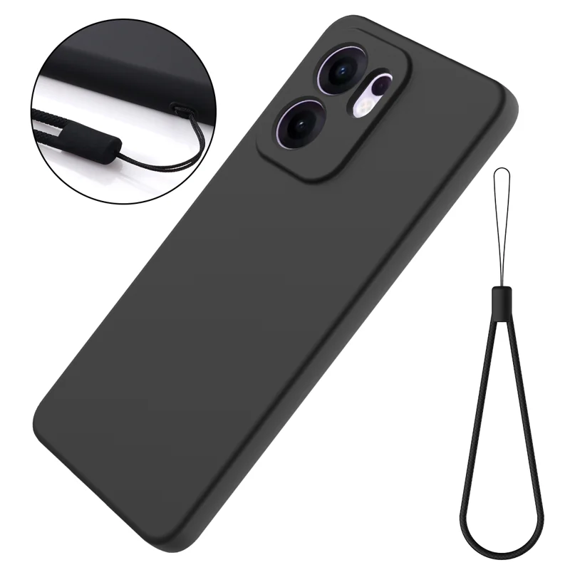 For Oppo Reno13 F 5G / Oppo Reno13 F 4G Liquid Silicone Case Phone Back Cover with Hand Strap - Black-Cellmalls