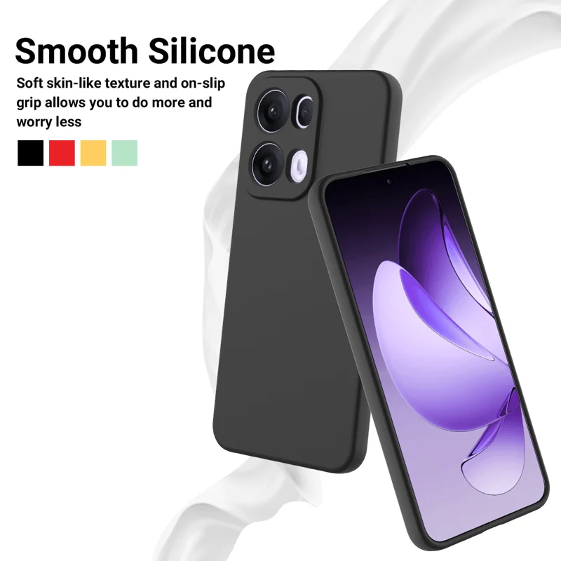 For Oppo Reno13 Pro 5G Liquid Silicone Case Phone Back Cover with Hand Strap - Black-Cellmalls