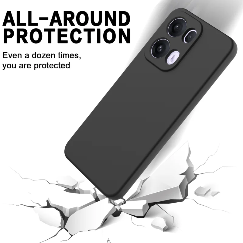 For Oppo Reno13 Pro 5G Liquid Silicone Case Phone Back Cover with Hand Strap - Black-Cellmalls