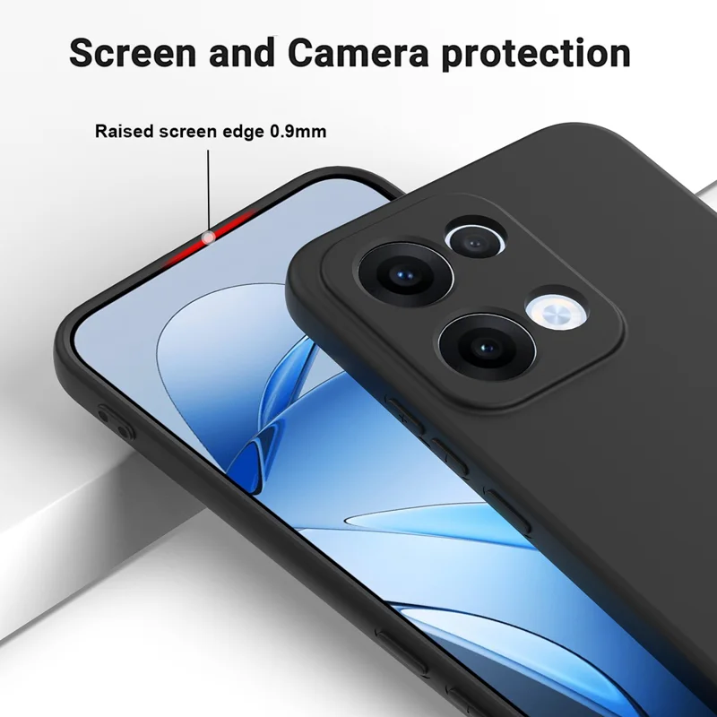 For Oppo Reno13 5G (Global) Liquid Silicone Case Phone Back Cover with Hand Strap - Black-Cellmalls