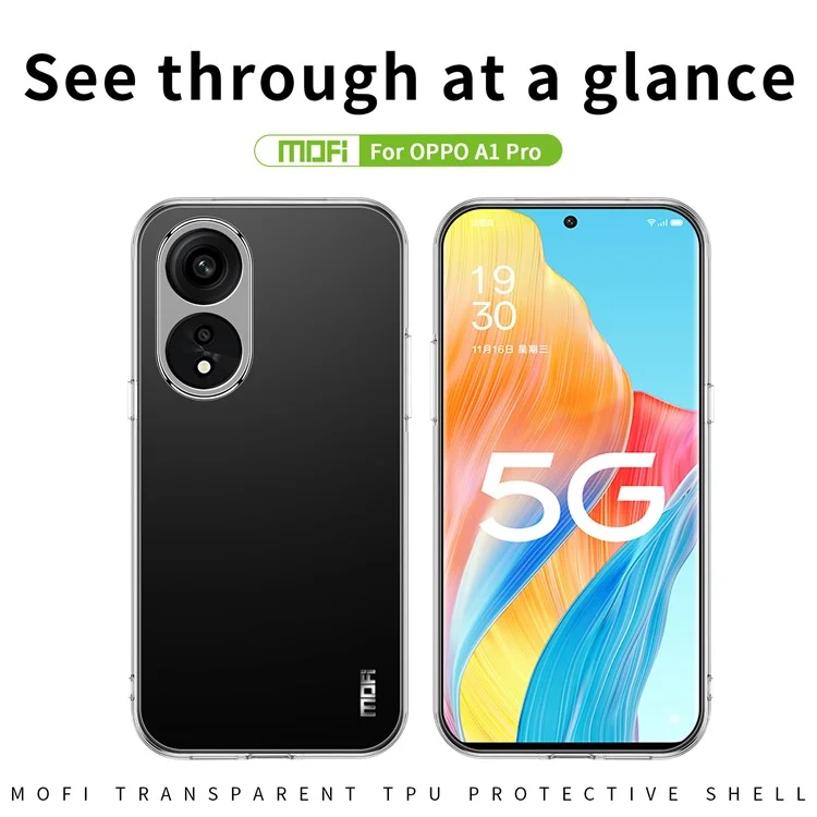 MOFI Anti-yellowing Phone Case for Oppo A1 Pro 5G / Reno8 T 5G, Drop-proof Transparent Anti-shock Soft TPU Mobile Phone Cover-Cellmalls
