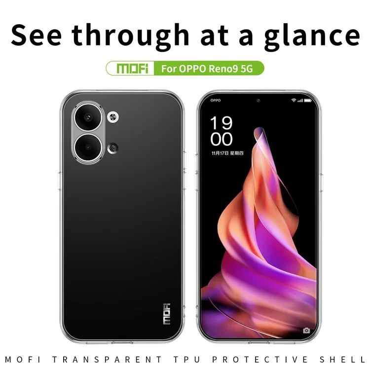 MOFI Transparent Phone Case For Oppo Reno9 5G / Reno9 Pro 5G, Shockproof TPU Mobile Phone Cover-Cellmalls