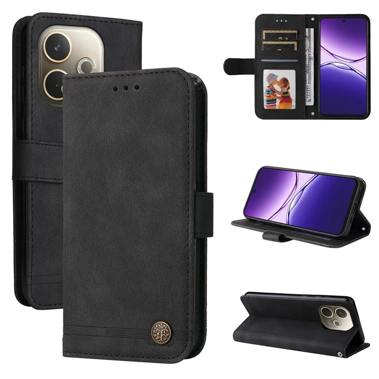 For Oppo A5 Pro 4G (Global) / 5G (Global) / A5 Energy 5G (China) Leather Wallet Cases Skin Touch Phone Cover Stand with Strap - Black-Cellmalls