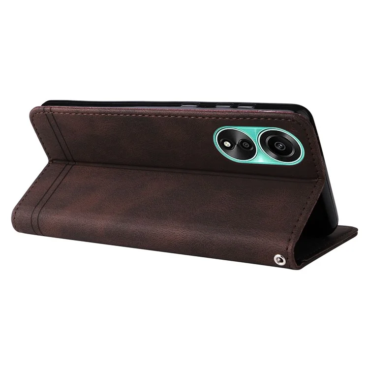 For Oppo A78 4G Leather Wallet Cases Skin Touch Phone Cover Stand with Strap - Brown-Cellmalls