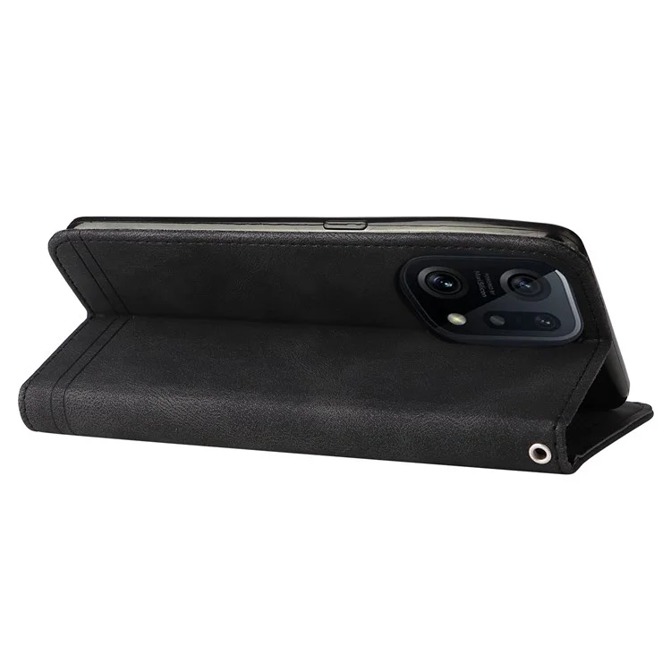 For Oppo Find X5 Leather Wallet Cases Skin Touch Phone Cover Stand with Strap - Black-Cellmalls