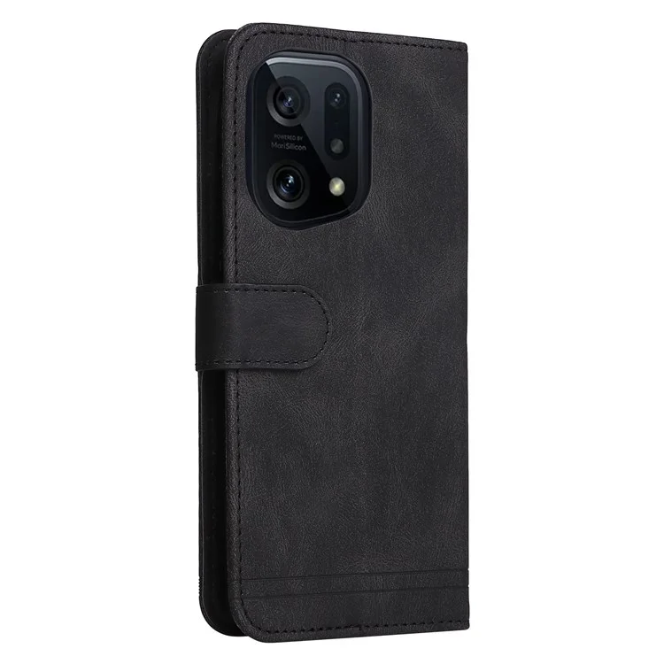 For Oppo Find X5 Leather Wallet Cases Skin Touch Phone Cover Stand with Strap - Black-Cellmalls