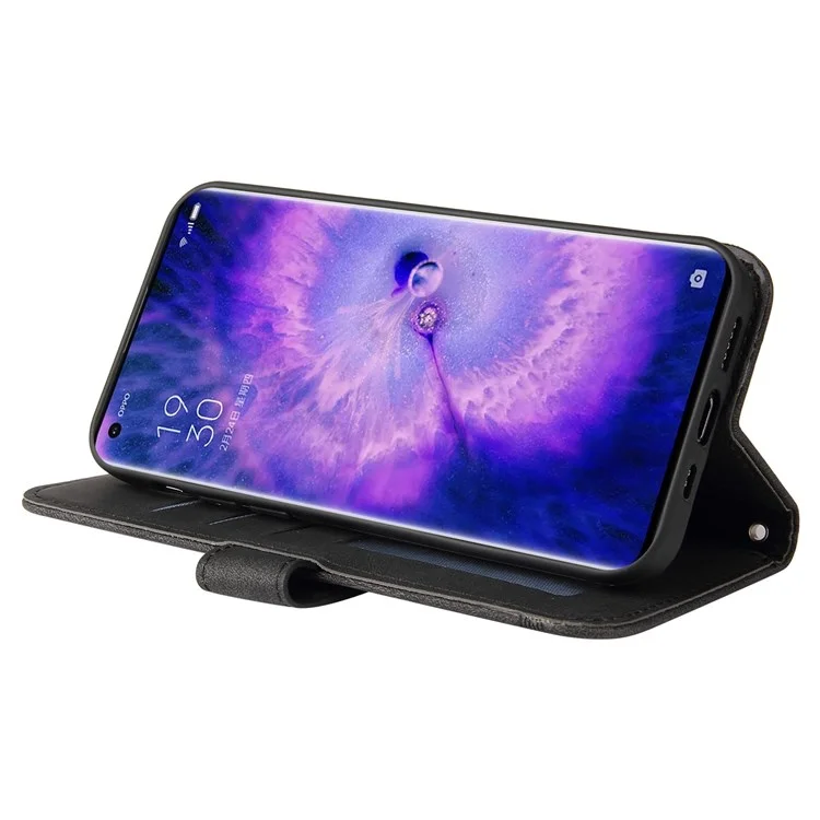For Oppo Find X5 Leather Wallet Cases Skin Touch Phone Cover Stand with Strap - Black-Cellmalls