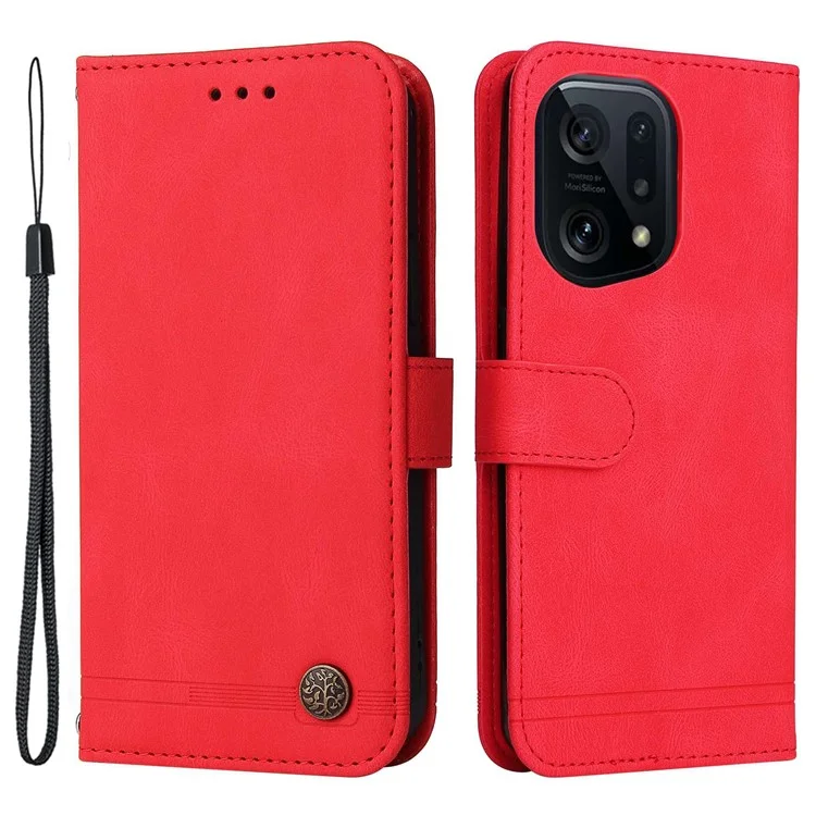 For Oppo Find X5 Leather Wallet Cases Skin Touch Phone Cover Stand with Strap - Black-Cellmalls